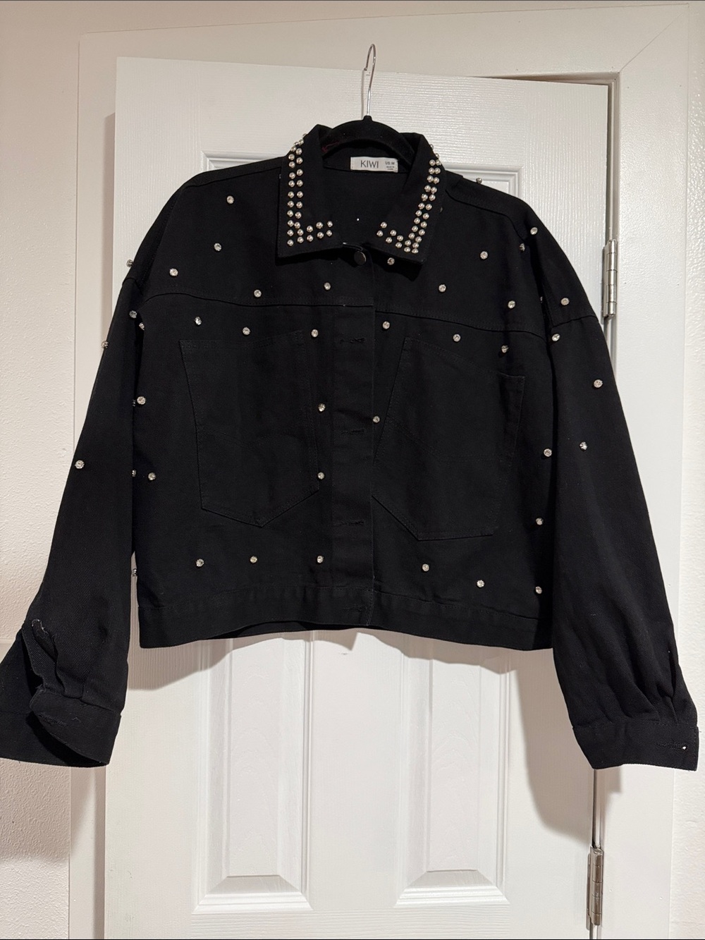 KIWI Black Studded Boxy Jean Jacket